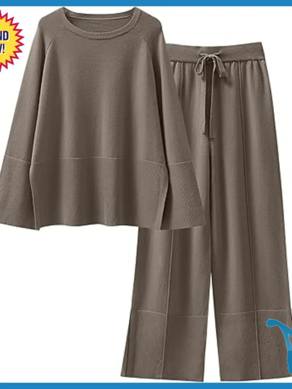 Oversized Knit Sweater Set with Wide Leg Pants Lounge Pajama